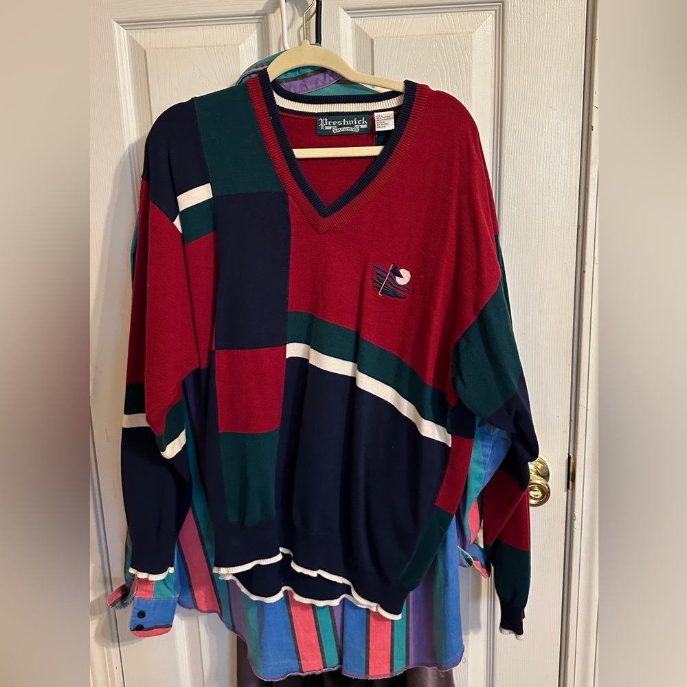 Vintage V-Neck Color Block Golf Sweater